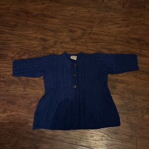 Kilronan Knitwear MefIreland Wool Cardigan Sweater Blue 3 Button Down 3/4 Sleeve